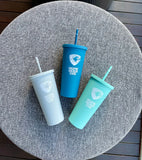 Double wall matte acrylic cup with lid and straw