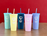 Double wall matte acrylic cup with lid and straw