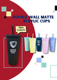 Double wall matte acrylic cup with lid and straw