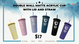 Double wall matte acrylic cup with lid and straw